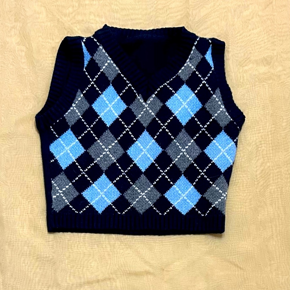 Checkered Blue Grey Sweater Vest